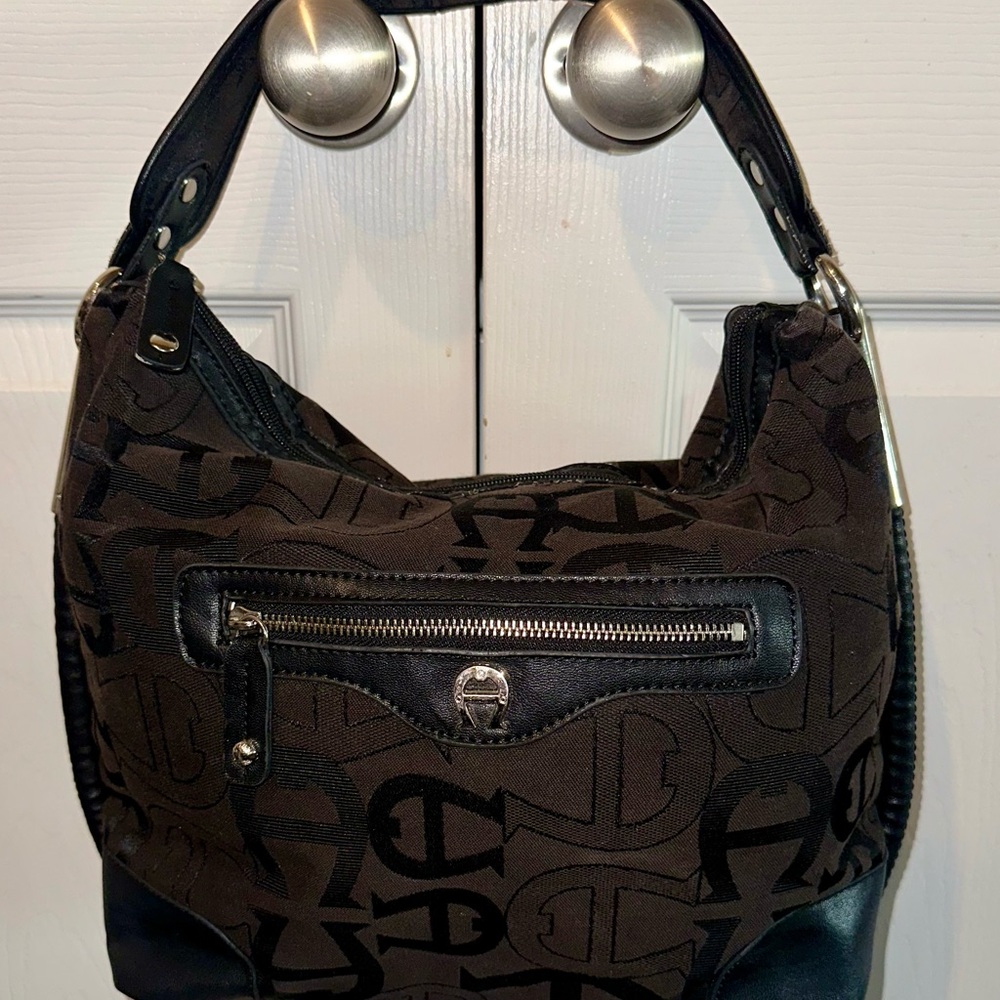 Etienne Aigner Black and Brown Designer Shoulder Bag